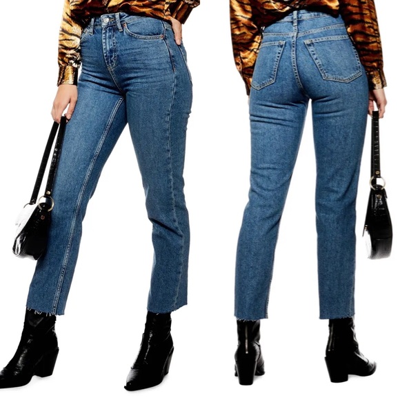 Topshop Denim - Topshop Sz 32 Straight High Rise Leg Raw Hem Jeans